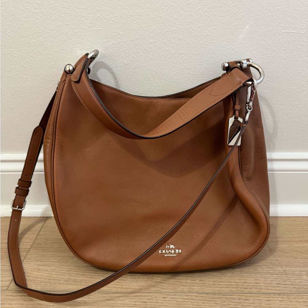 COACH Tan Leather Hobo Shoulder Bag with Silver Hardware